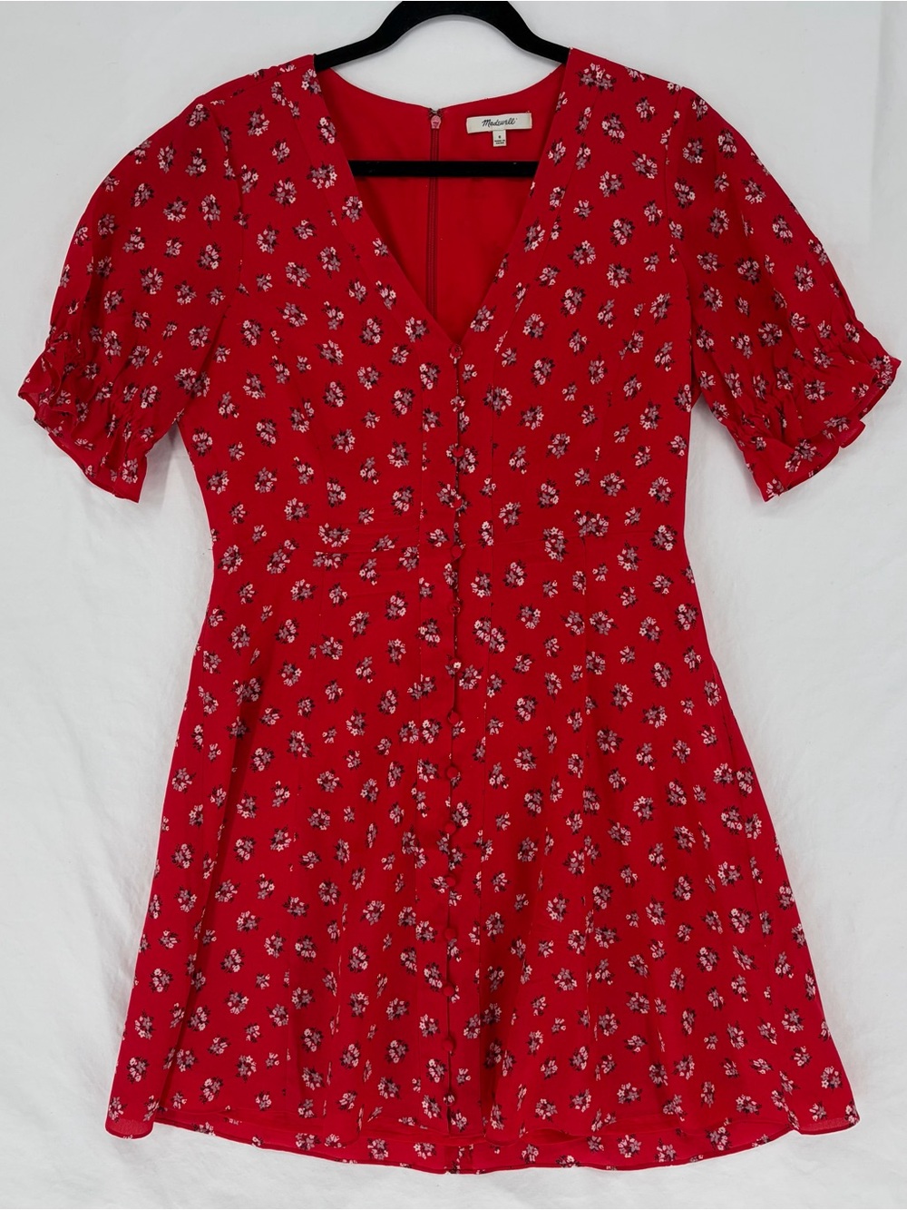 Madewell Red Floral Button-Front Mini Dress